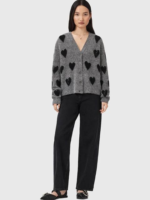 AllSaints kardigan z dodatkiem wełny AMORA kolor szary ciepły W042KC