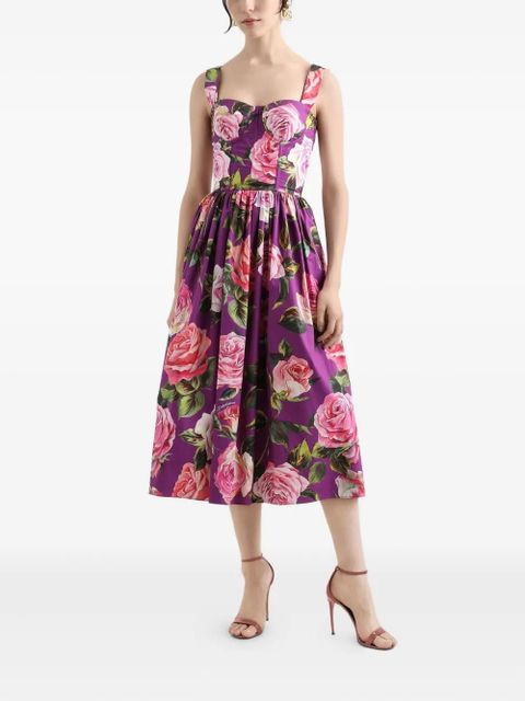 Dolce & Gabbana rose-print midi dress - Purple