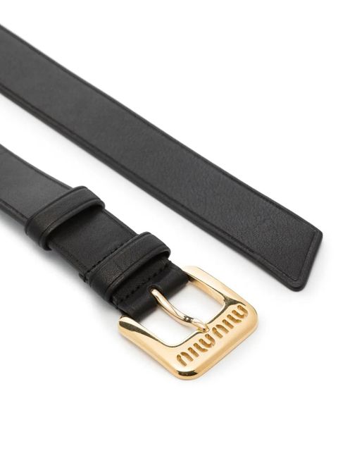 Miu Miu logo-embellished leather belt - Black