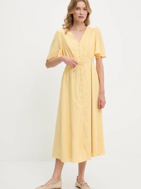Answear.LAB sukienka kolor żółty midi rozkloszowana
