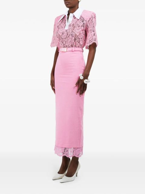 Rowen Rose lace-contrast midi skirt - Pink