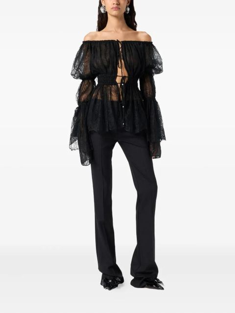 Blumarine lace-trimmed bell-sleeve top - Black - zdjęcie produktu nr 2