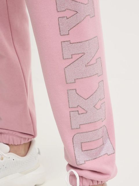 Dkny spodnie dresowe damskie kolor różowy z aplikacją DP5P3737