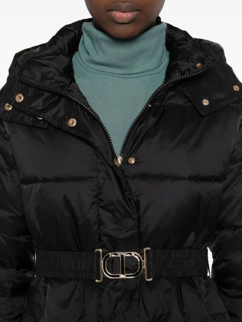 TWINSET hooded belted puffer jacket - Black