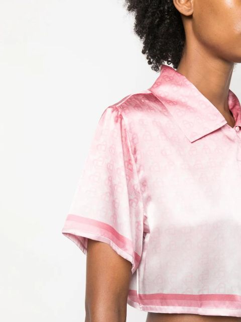 Casablanca logo-pattern cropped silk shirt - Pink