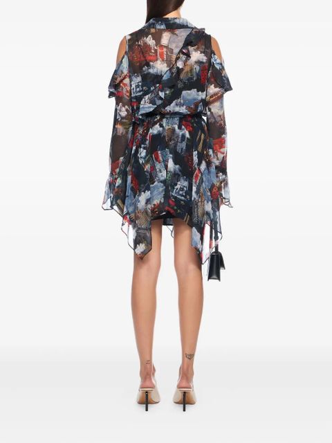 Off-White World Paint Geo ruffled asymmetric mini dress - Black