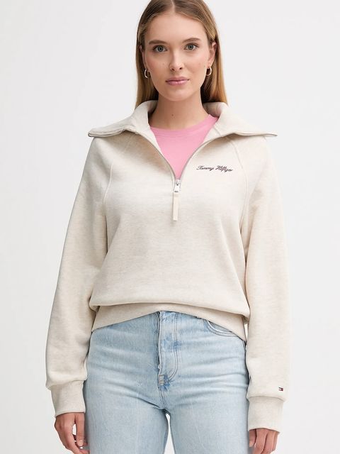 Tommy Hilfiger bluza damska kolor beżowy gładka WW0WW46632 - zdjęcie produktu nr 1