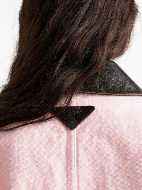Prada leather collar patch-pockets jacket - Pink