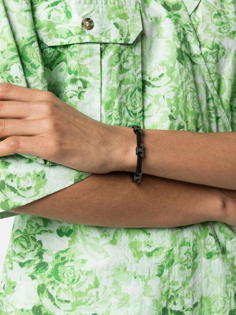 Tory Burch crystal-embellished logo plaque bracelet - Black