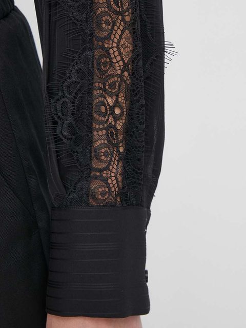 Sisley koszula damska kolor czarny regular z kołnierzykiem klasycznym