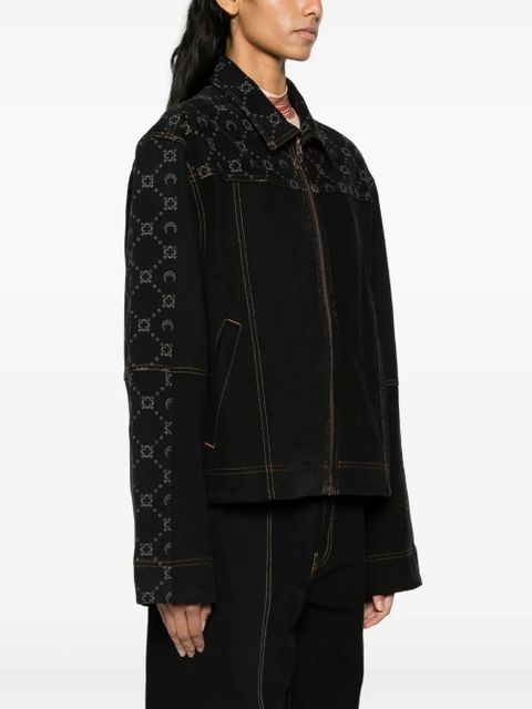 Marine Serre crescent moon-print zip-up denim jacket - Black