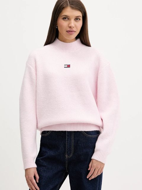Tommy Jeans sweter z domieszką wełny damski kolor różowy z półgolfem DW0DW22109 - zdjęcie produktu nr 1