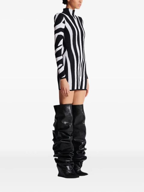 Balmain zebra-intarsia high-neck mini dress - Black