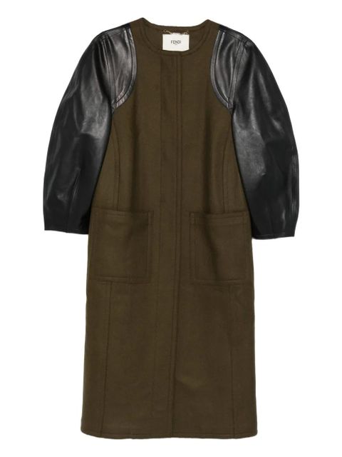 FENDI leather-sleeves wool coat - Green - zdjęcie produktu nr 1