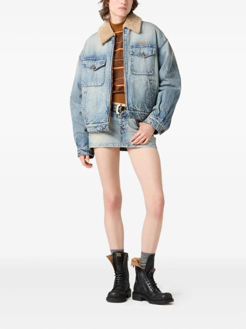 Miu Miu shearling-collar denim jacket - Blue