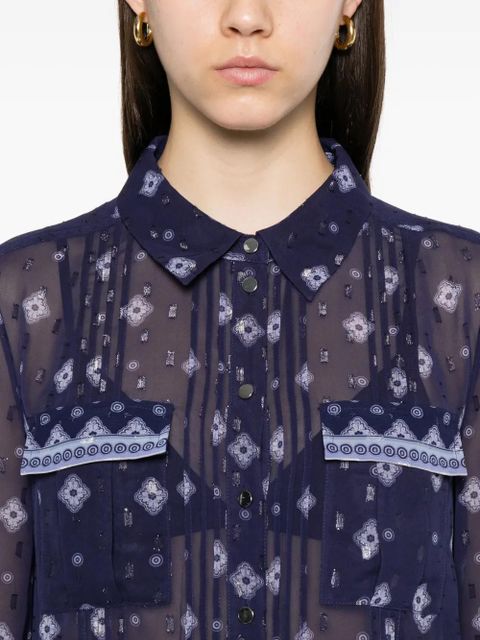 Self-Portrait patterned chiffon blouse - Blue