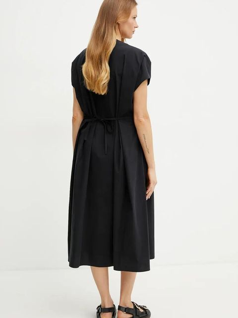 Weekend Max Mara sukienka bawełniana kolor czarny midi rozkloszowana 2515221052600