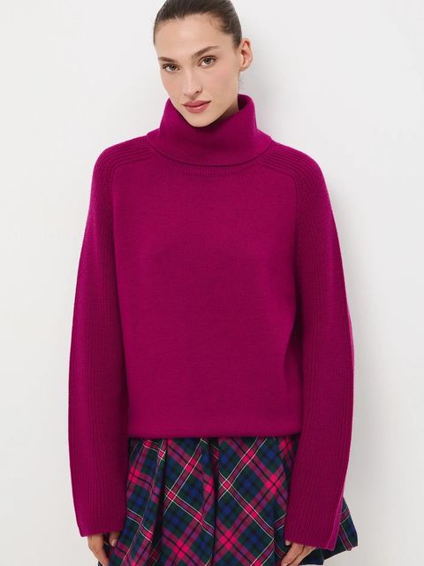 Medicine sweter z wełny merino kolor różowy z golfem - zdjęcie produktu nr 2