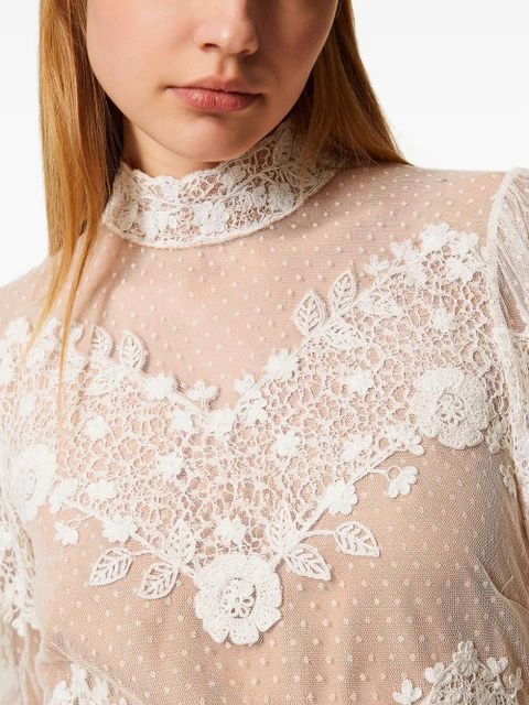 TWINSET floral-lace tulle mini dress - White