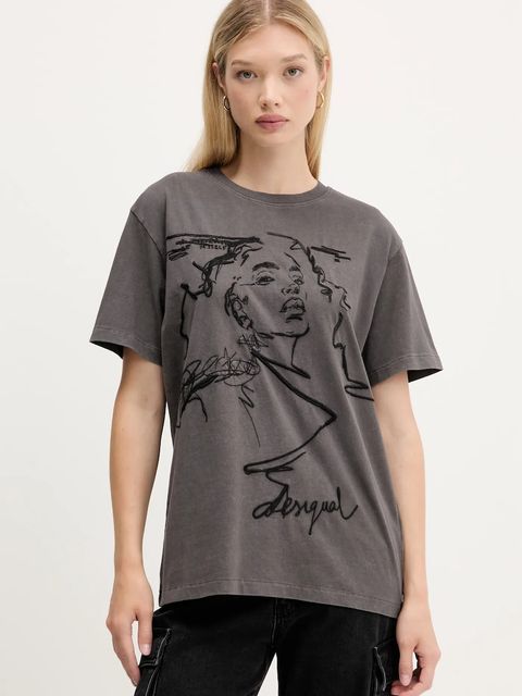 Desigual t-shirt bawełniany BUDAPEST damski kolor szary 25WWTK47 - zdjęcie produktu nr 1
