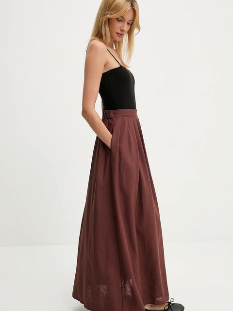 Answear.LAB spódnica z lnem kolor brązowy maxi rozkloszowana - zdjęcie produktu nr 2