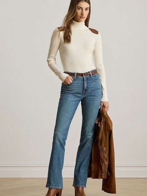 Lauren Ralph Lauren sweter damski kolor beżowy lekki z półgolfem 200951386