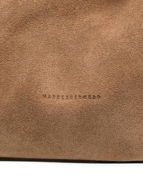 Marge Sherwood medium debossed-logo suede shoulder bag - Brown