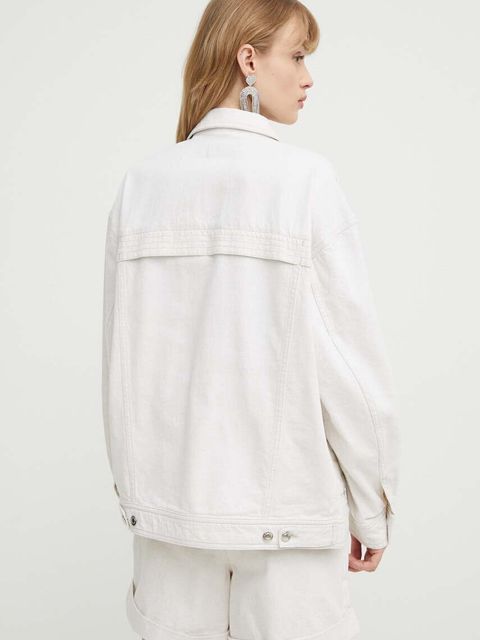 IRO kurtka z domieszką lnu kolor beżowy przejściowa oversize