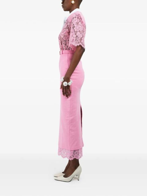 Rowen Rose lace-contrast midi skirt - Pink
