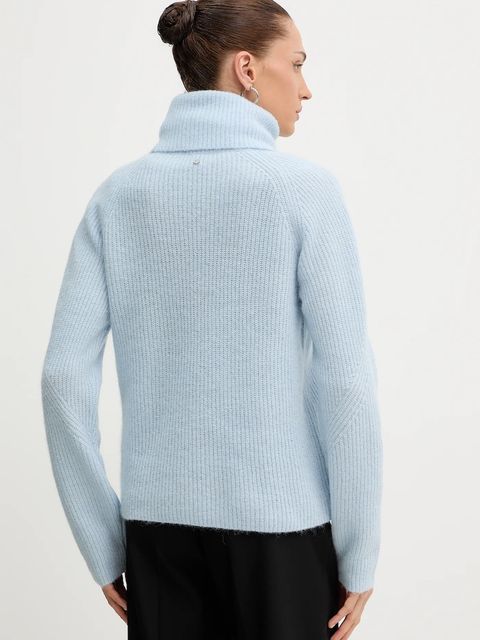 BOSS Orange sweter z dodatkiem wełny damski kolor niebieski lekki z golfem 50548937 - zdjęcie produktu nr 2