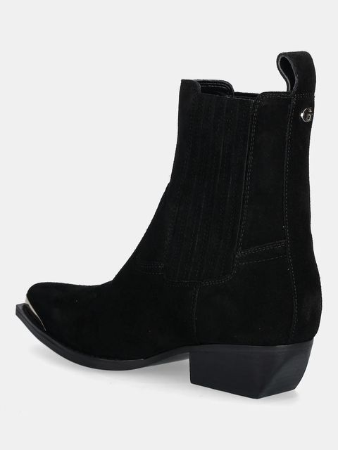 Guess kowbojki zamszowe LANNA2 damskie kolor czarny na płaskim obcasie FLTLN2 SUE10