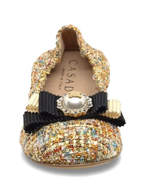 Casadei tweed bow-detail ballet flats - Gold