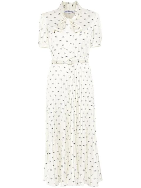 Self-Portrait satin bow-print midi dress - Neutrals - zdjęcie produktu nr 1