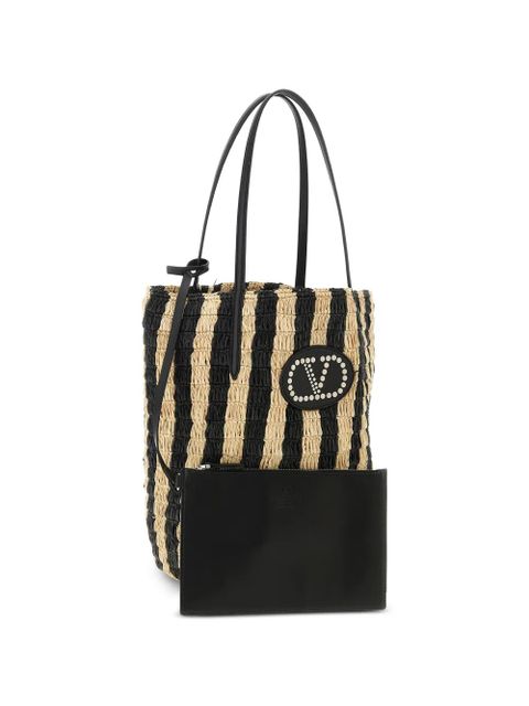 Valentino Garavani striped raffia shopping bag - Black