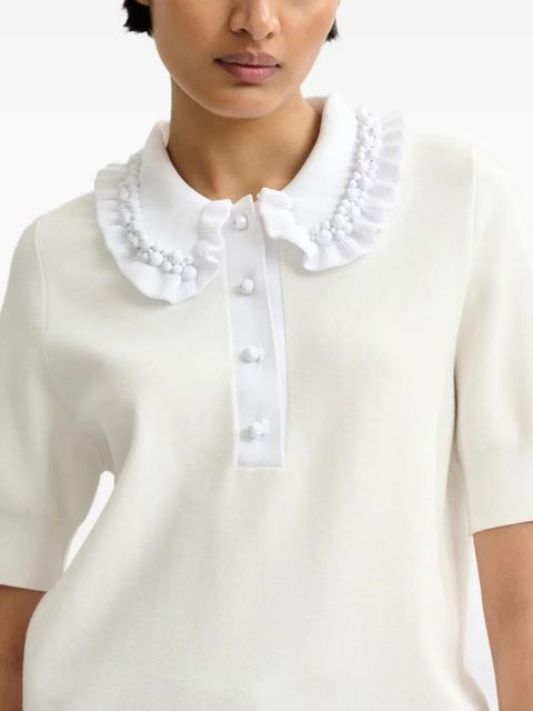 Essentiel Antwerp beaded ruffled polo top - White