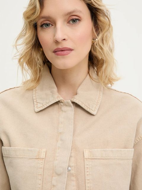 Answear.LAB kurtka jeansowa kolor beżowy przejściowa oversize