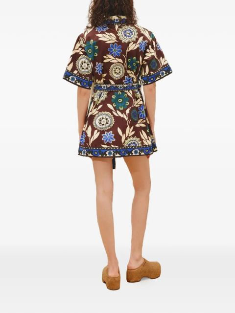 ALEMAIS Jasper floral-print belted mini dress - Brown