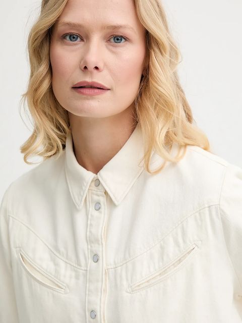 Levi's koszula jeansowa RINOA CAMP SHIRT damska kolor beżowy regular z kołnierzykiem klasycznym 001SL