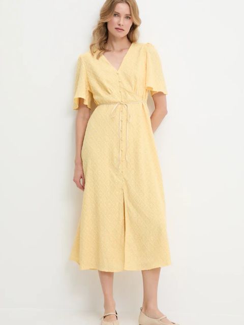 Answear.LAB sukienka kolor żółty midi rozkloszowana