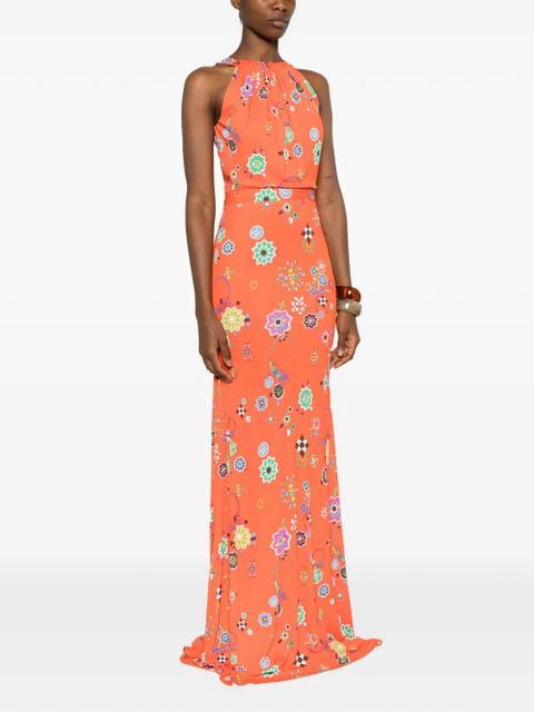 PUCCI floral-print halterneck maxi dress - Orange