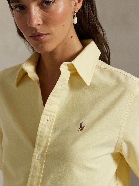 Polo Ralph Lauren koszula bawełniana damska kolor żółty relaxed z kołnierzykiem klasycznym 211970736
