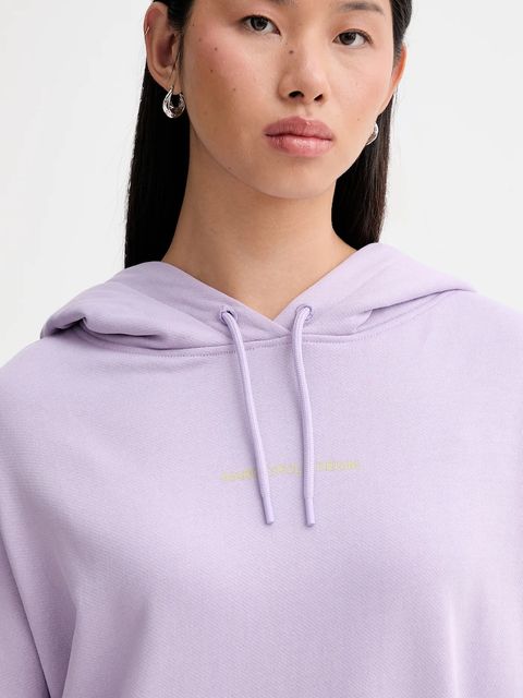 Marc O'Polo bluza bawełniana damska kolor fioletowy z kapturem gładka 5000009351