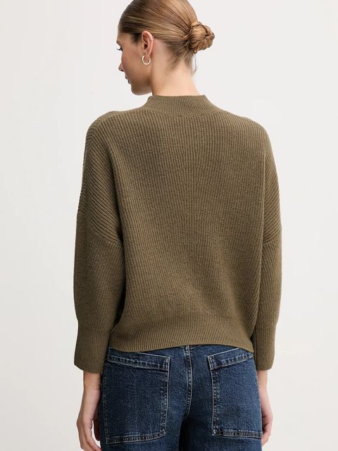 OUI sweter z dodatkiem wełny damski kolor zielony z golfem 94268