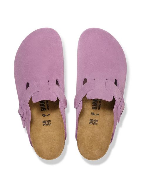 Birkenstock klapki zamszowe Boston damskie kolor różowy 1030681