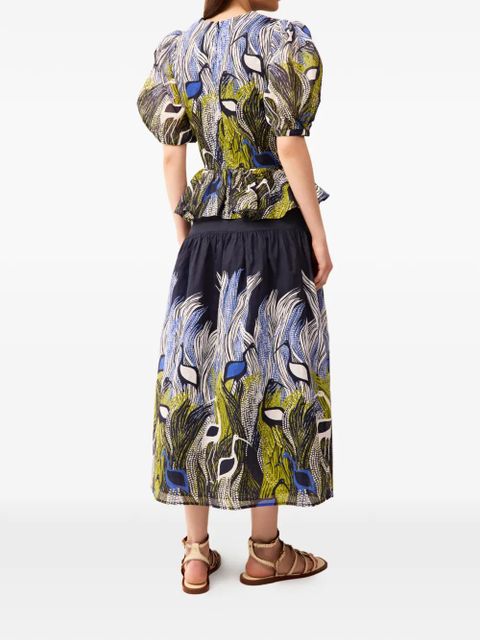 Marie Oliver Estella puff-sleeve peplum blouse - Green