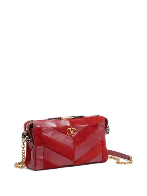 Valentino Garavani Panthea small shoulder bag in suede and nappa with Chevron pattern - Red