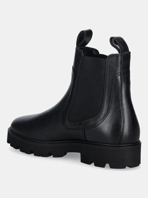 Tommy Hilfiger sztyblety skórzane TH LTHR LOW CHELSEA damskie kolor czarny na płaskim obcasie FW0FW08775