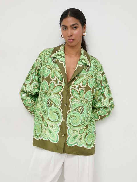 Luisa Spagnoli koszula jedwabna kolor zielony regular z kołnierzykiem klasycznym - zdjęcie produktu nr 1