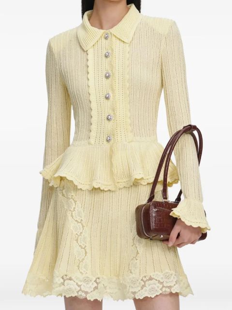 Self-Portrait crystal-embellished lace insert dress - Yellow