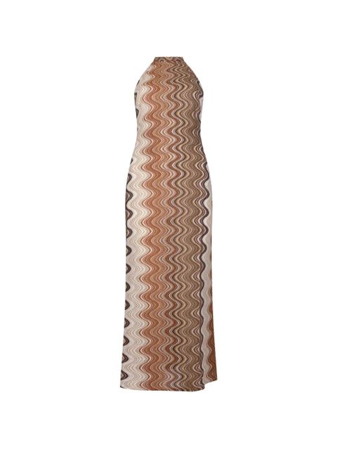 MC2 Saint Barth zigzag-print halterneck maxi dress - Brown - zdjęcie produktu nr 1